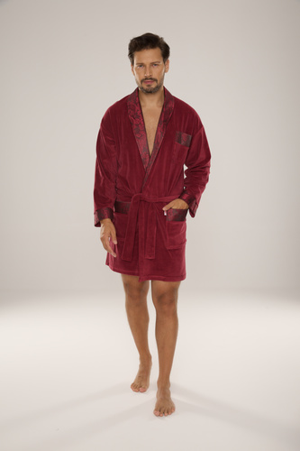 866 Noble Accappatoio in velluto De Lafense da uomo - corto, elegante, in cotone - bordeaux