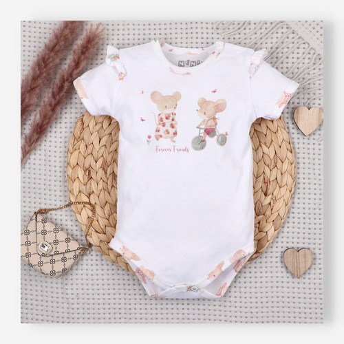 Body neonato Nini Little Mouse cotone biologico bottoni spalla manica corta