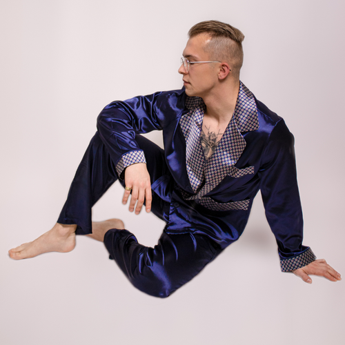 939 Pigiama da uomo in raso - blu navy