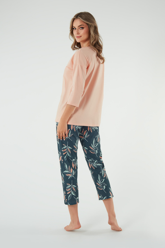 Julietta Pigiama donna maniche 3/4, pantaloni 7/8 Moda italiana - salmone/stampa