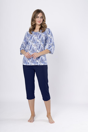 Pigiama donna Ewlin 1661 Leveza in denim-cotone, manica 3/4