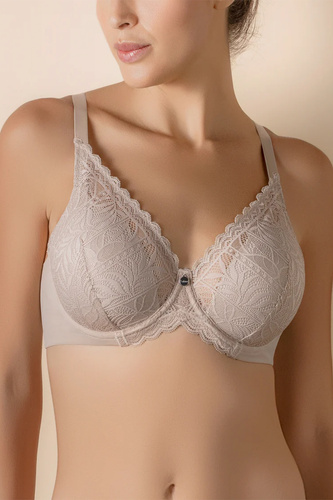 Reggiseno imbottito Mara Selene con ferretto e pizzo tierra beige