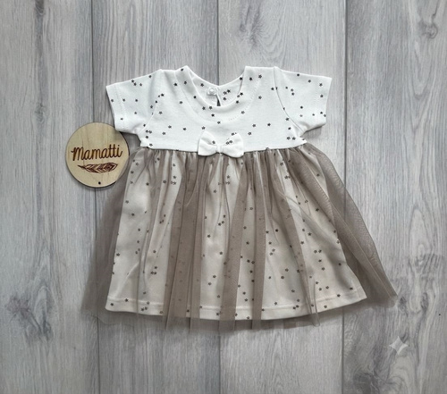 SK16234 Mamatti Vestitino neonati con tulle e fiocco a stelline