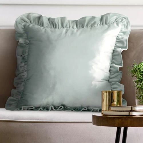 Copricuscino Brenda 45x45 verde salvia velluto volant sage