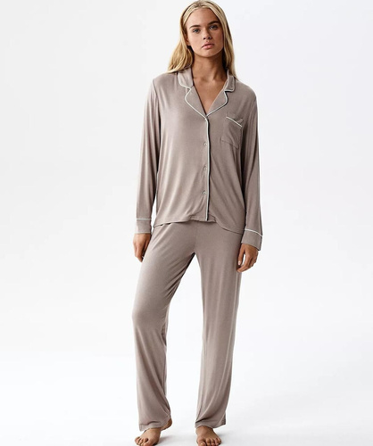 Pigiama donna Atlantic NLP-495 in modal con colletto e pantaloni lunghi