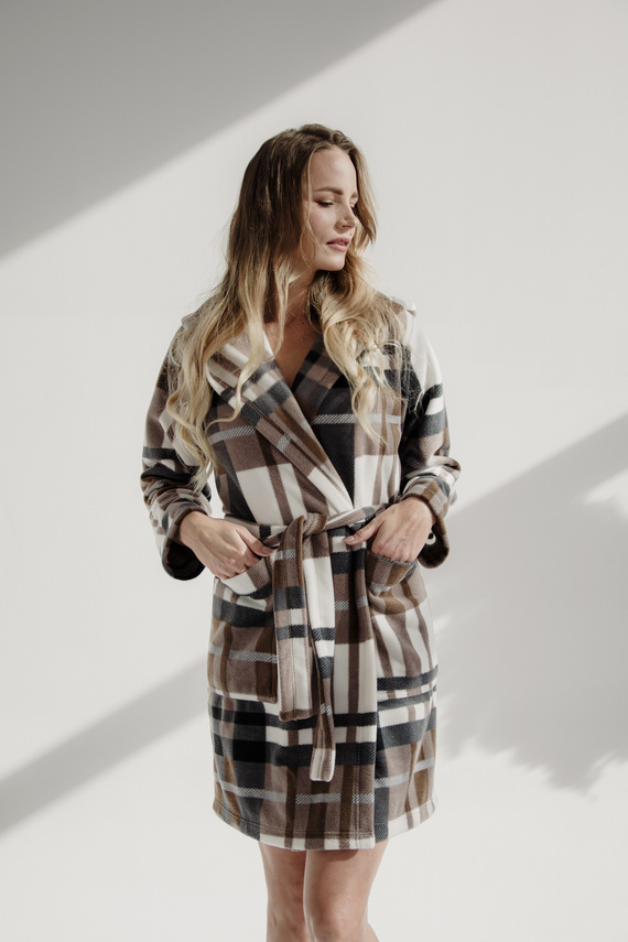 031 Coperta accappatoio De Lafense - vestaglia da donna in caldo pile Super Cozy, marrone