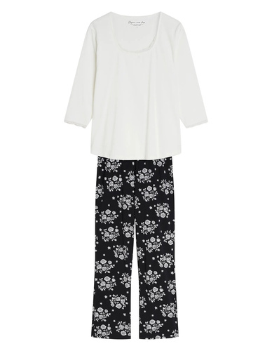 Henderson Greta 45423 Pigiama Donna 100% Cotone Manica 3/4 Pizzo crema
