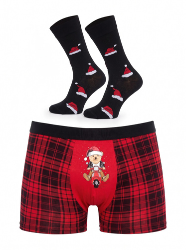 Cornette Gift 914/08 completo uomo natalizio boxer e calzini rosso-nero