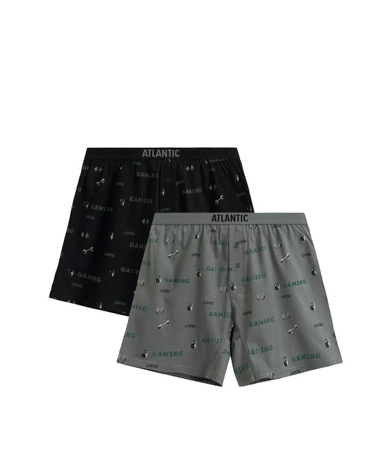 Boxer uomo 2MBX-084/25 Atlantic - cotone, confezione da 2 pezzi, vestibilità comoda - nero cachi