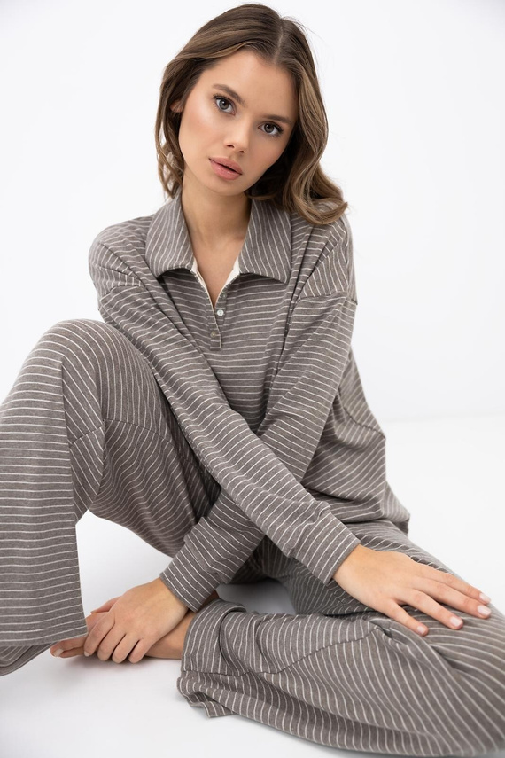 Sensis Amaya Mocca pigiama donna lungo in lyocell viscosa a righe