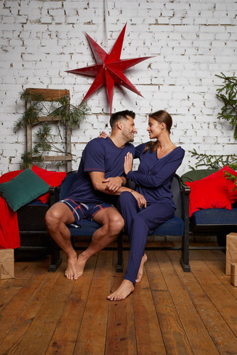 Pigiama da donna Song manica lunga, pantaloni lunghi Moda italiana - blu navy