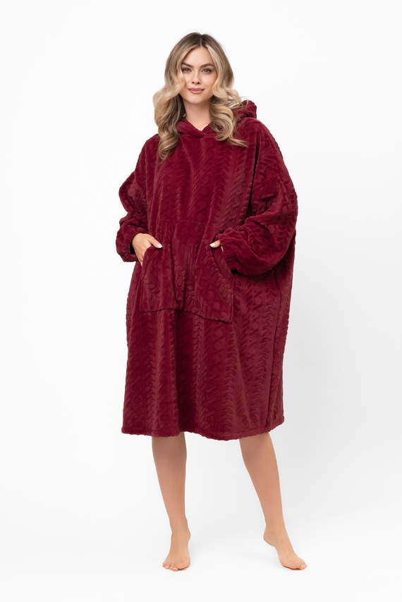 Reno Kocobluza Italian Fashion bordeaux - oversize, morbido bipolare, unisex, con cappuccio