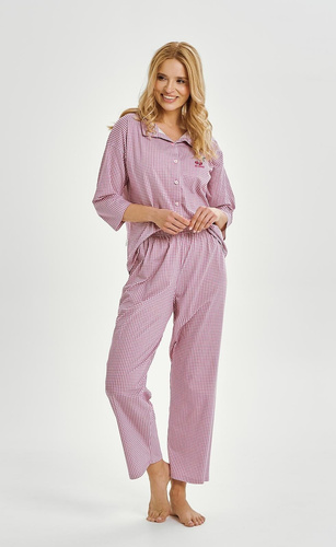 Jolie 3435 Donna rosa Taro manica 3/4 in cotone con bottoni 100%