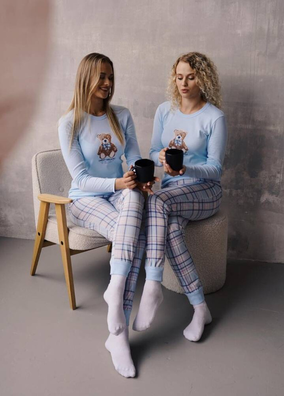 Katrin Pigiama da donna manica lunga, pantaloni lunghi Moda italiana - blu/stampa