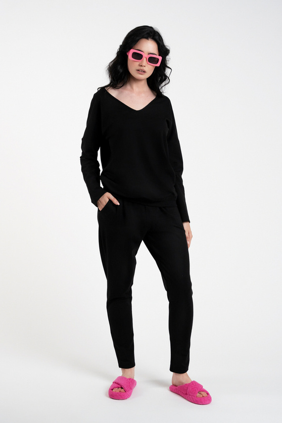 Karina Donna set manica lunga, pantaloni Moda Italiana - nero