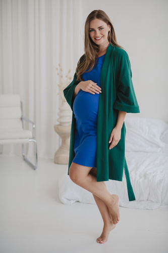 Milk&Love vestaglia premaman verde bottiglia - cotone con elastan, confortevole, manica 7/8