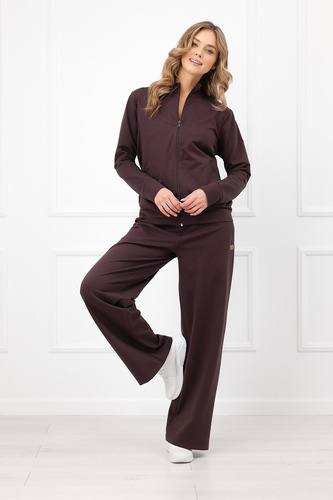 Felpa donna Credo Italian Fashion in cotone con zip, collo alla coreana, tasche - marrone