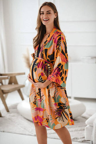 Tropical Orange szlafrok bambusowy ciążowy Milk&Love pomarańczowy 