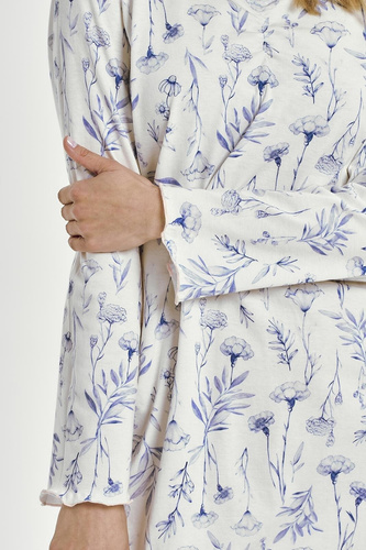 Camicia da notte in cotone Taro Caroline 3455 blu - manica lunga, comoda e femminile