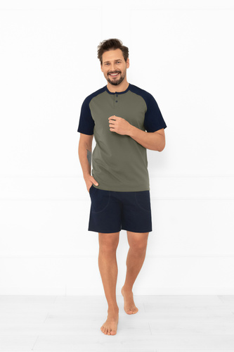 Pigiama uomo Alexander Italian Fashion oliva - maniche corte e pantaloncini corti, 100% cotone