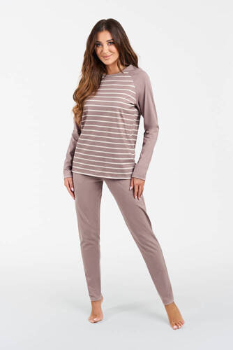 Oda Pigiama da donna a maniche lunghe, pantaloni lunghi Moda italiana - stampa cappuccino/cappuccino