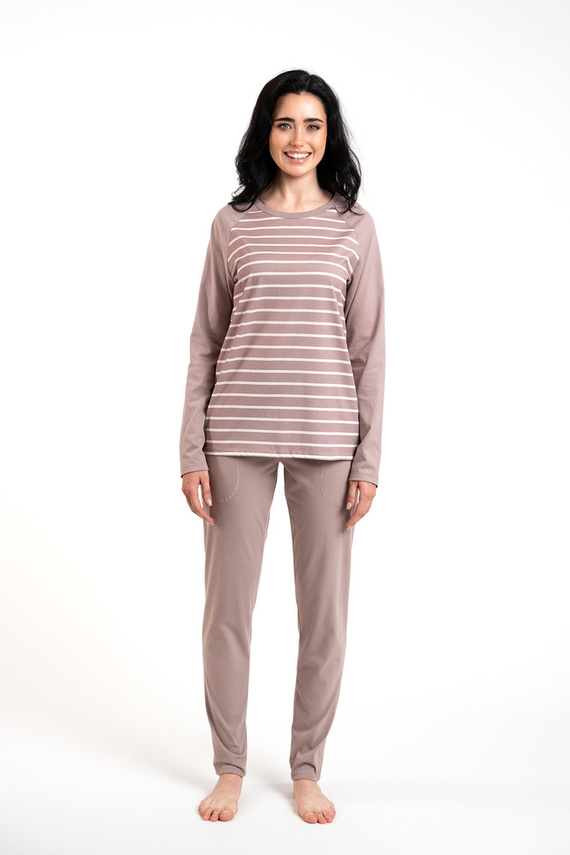 Oda Pigiama da donna a maniche lunghe, pantaloni lunghi Moda italiana - stampa cappuccino/cappuccino