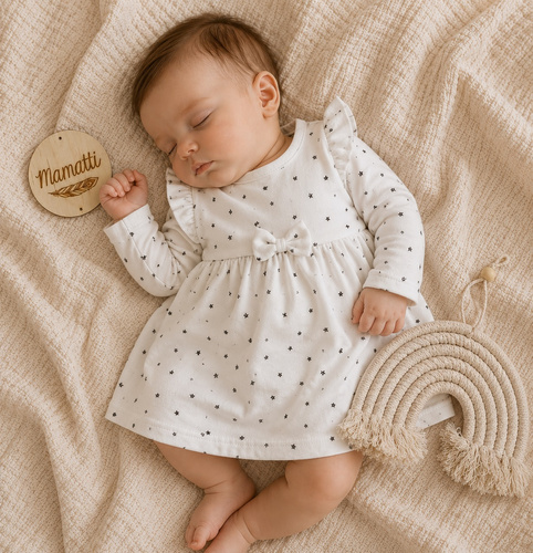 SK16235 Mamatti Vestitino Neonato in Cotone Bianco con Stelle