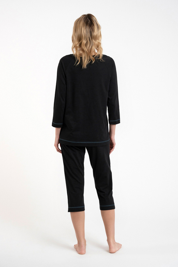 Olza Pigiama da donna manica 3/4, pantalone 3/4 Moda italiana - nero