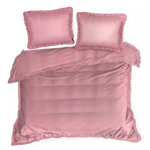 Biancheria da letto in microfibra Eurofirany MI con volant, morbida, con cerniera, rosa