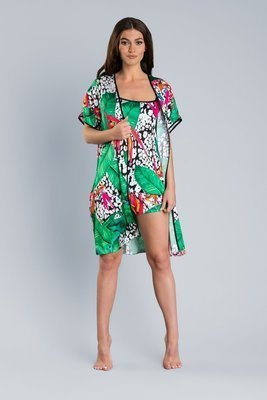 DORITA Accappatoio da donna in raso Moda Italiana- stampa/verde