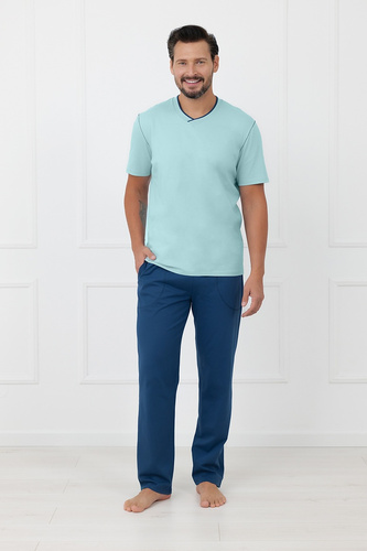 Pigiama uomo Devon Italian Fashion in cotone con pantaloni lunghi turchese