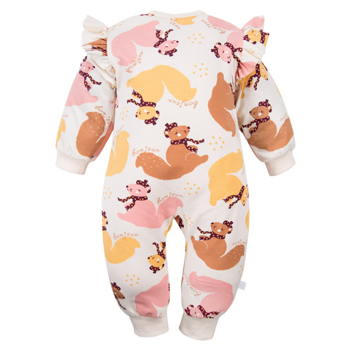 Pigiama per bambini Fluffy Tails Eevi - ecru, stampato, senza piedini, con cerniera