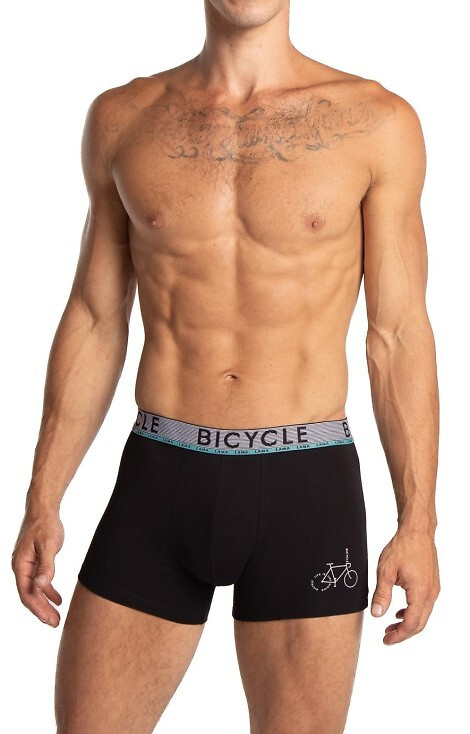 M-1064 Boxer Lama da uomo nero-menta - cotone, aderente, stampa bici, confezione da 2 pz