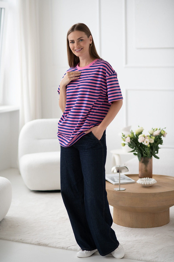 T-shirt premaman e per l'allattamento a righe rosa e blu di Mamahood Milk&Love - comoda ed elegante