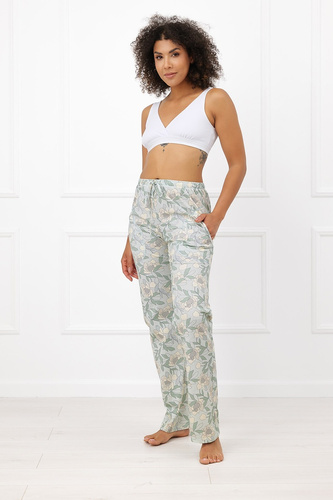 Pantaloni da donna Italian Fashion Helen 100% cotone stampa vegetale con tasche