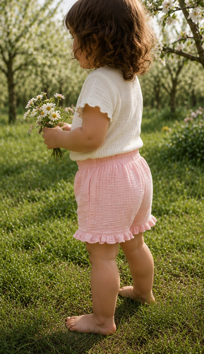 Mamatti SZ50306 pantaloncini bambini in mussola ecru, traspiranti ed eleganti