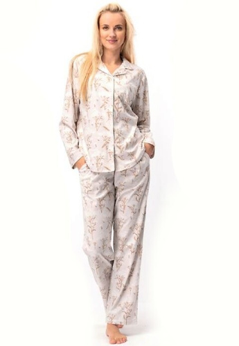 Pigiama da donna LNS 567 Key ecrù - manica lunga, poliestere, bottoni