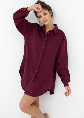 Camicia da notte Sensis bordeaux Avorio - mussola di cotone, manica lunga, abbottonata