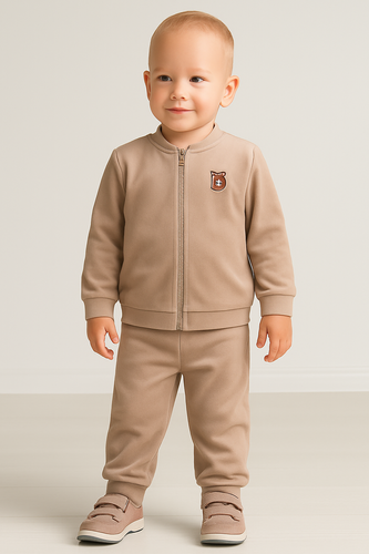 Orso tuta in velluto per bambini Bambarillo beige | Set morbido