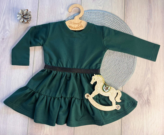 Abito Mamatti bambina in cotone SE03 Merry Christmas - verde bottiglia, manica lunga