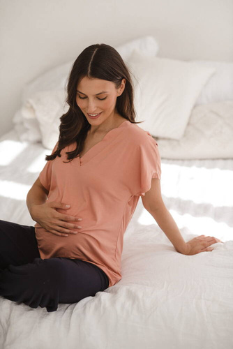Moon bambusowa bluzka od piżamy ciążowej do karmienia krótki rękaw Milk&Love herbaciana róża