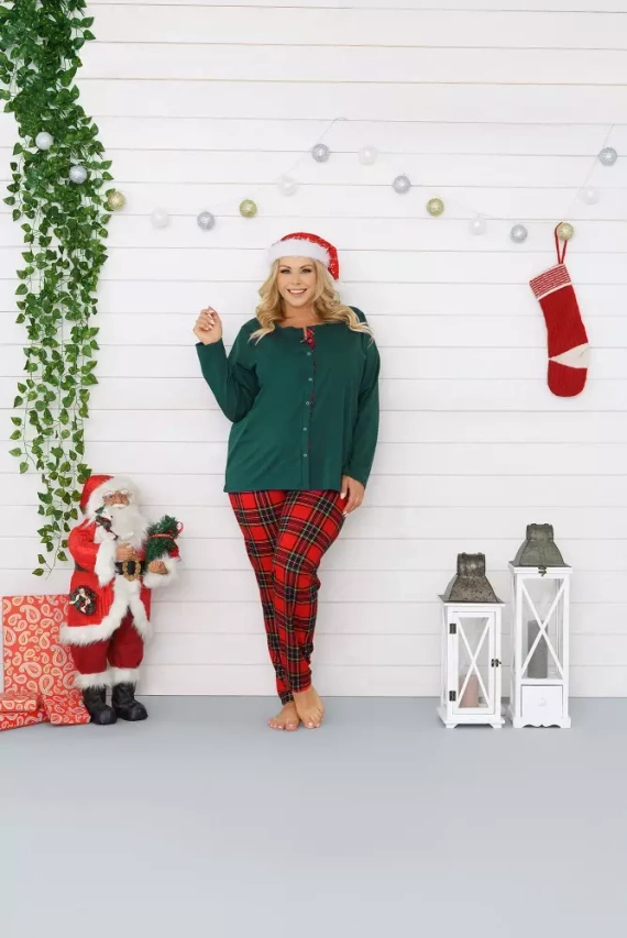 Pigiama da donna Zorza a maniche lunghe, pantaloni Moda Italiana - rosso/stampa