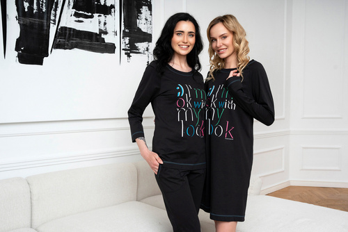 Olza Pigiama da donna manica 3/4, pantalone 3/4 Moda italiana - nero