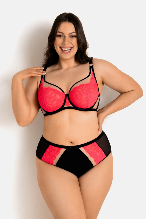 19232 Funny Plunge bra Mediolano nero-fluo - scollatura profonda, sensuale, elegante