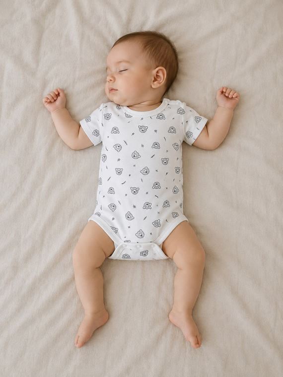 Body neonato Manatti in cotone con orsetti, manica corta, bianco