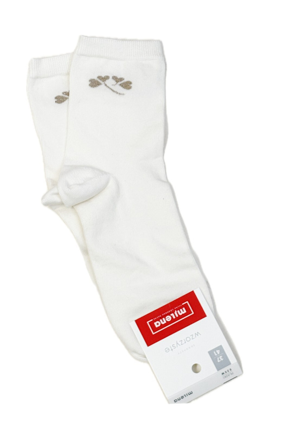 Milena 0200-178 - Calze da donna in cotone con motivo fine e filo di lurex | Produzione polacca - ecrù