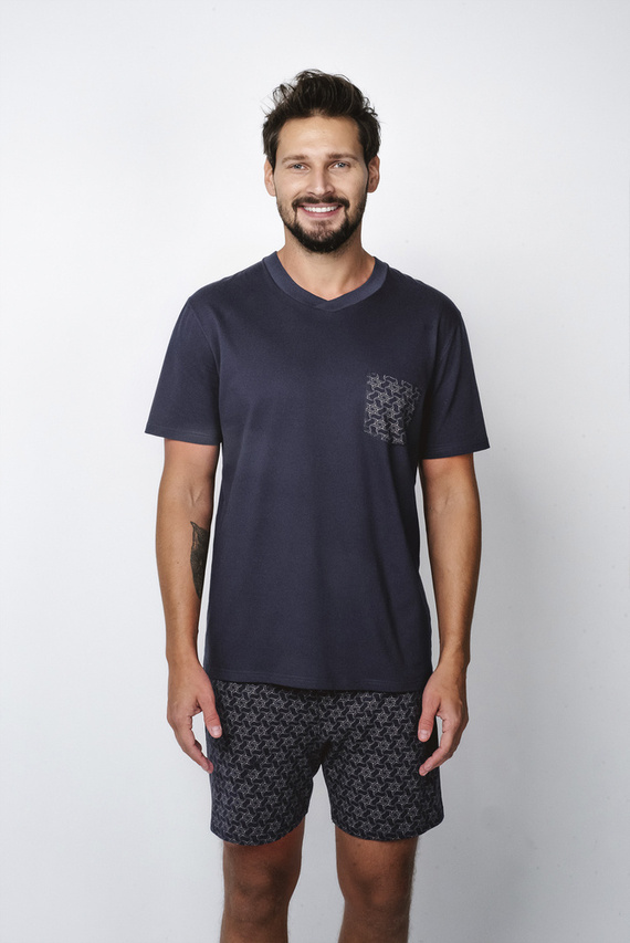 Diaz Pigiama da uomo a maniche corte, pantaloncini Moda italiana - blu navy/stampa