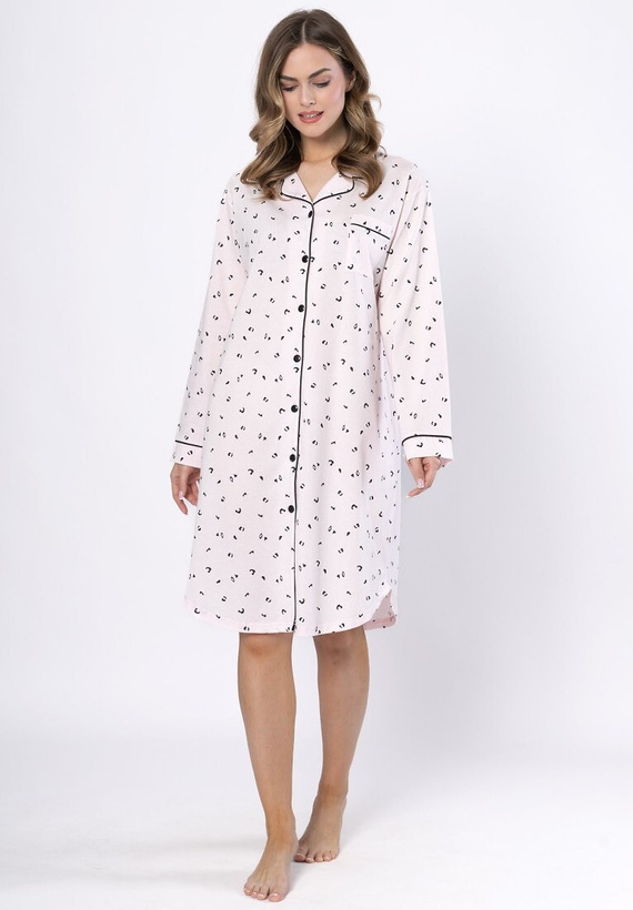 Camicia da notte Laveza Angela 1619 - rosa chiaro, cotone, manica lunga, chiusura con bottoni