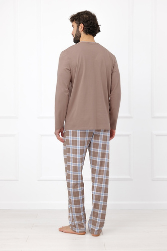 Italian Fashion Dante Pigiama Uomo Cotone Pantaloni Lunghi a Quadri - cappuccino