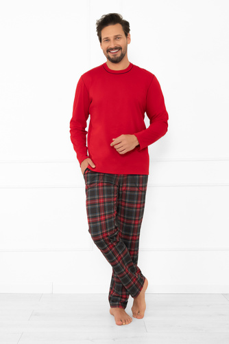 Rusoli pigiama uomo Moda Italiana rosso - cotone a quadri, lungo, confortevole
